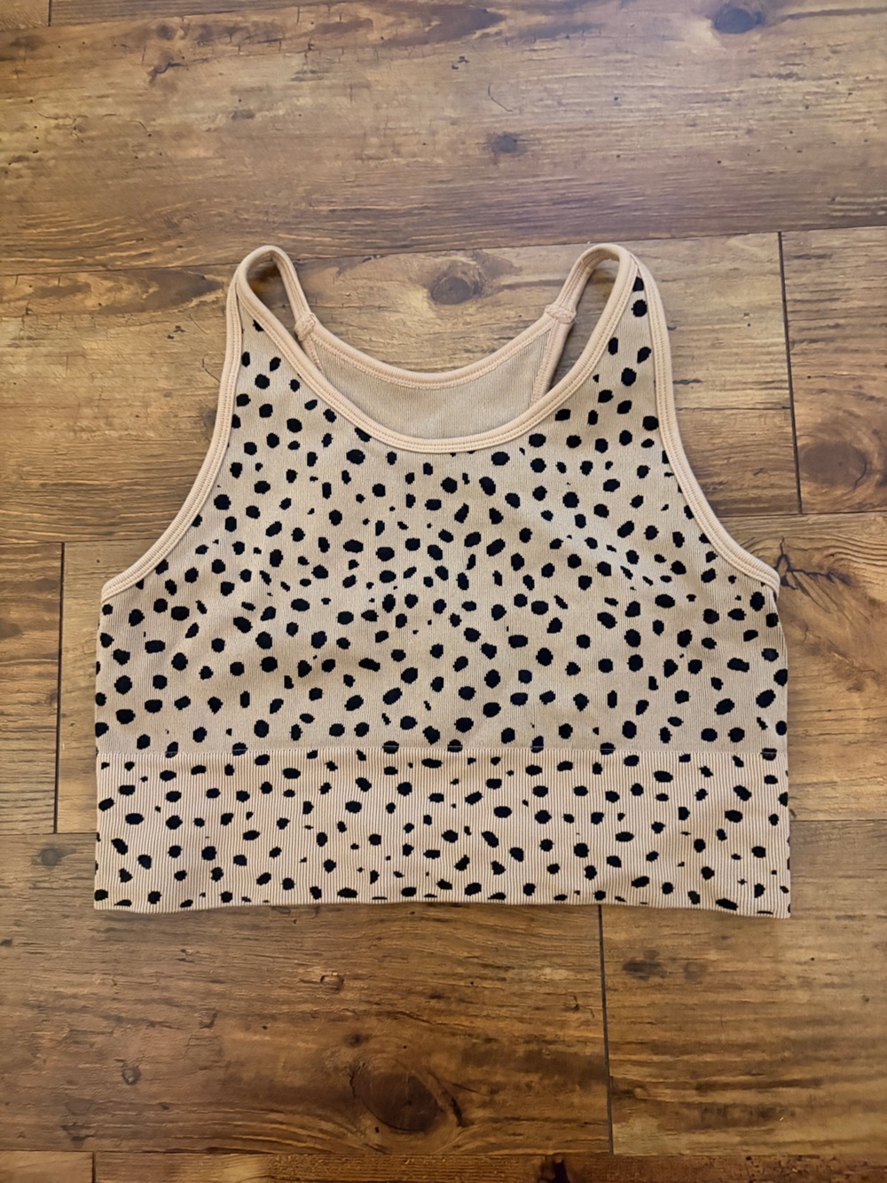 Zella Beige Crop Tank with Black Spot Print